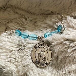 Silver and Blue St. Peregrine Necklace with St. Anthony on back